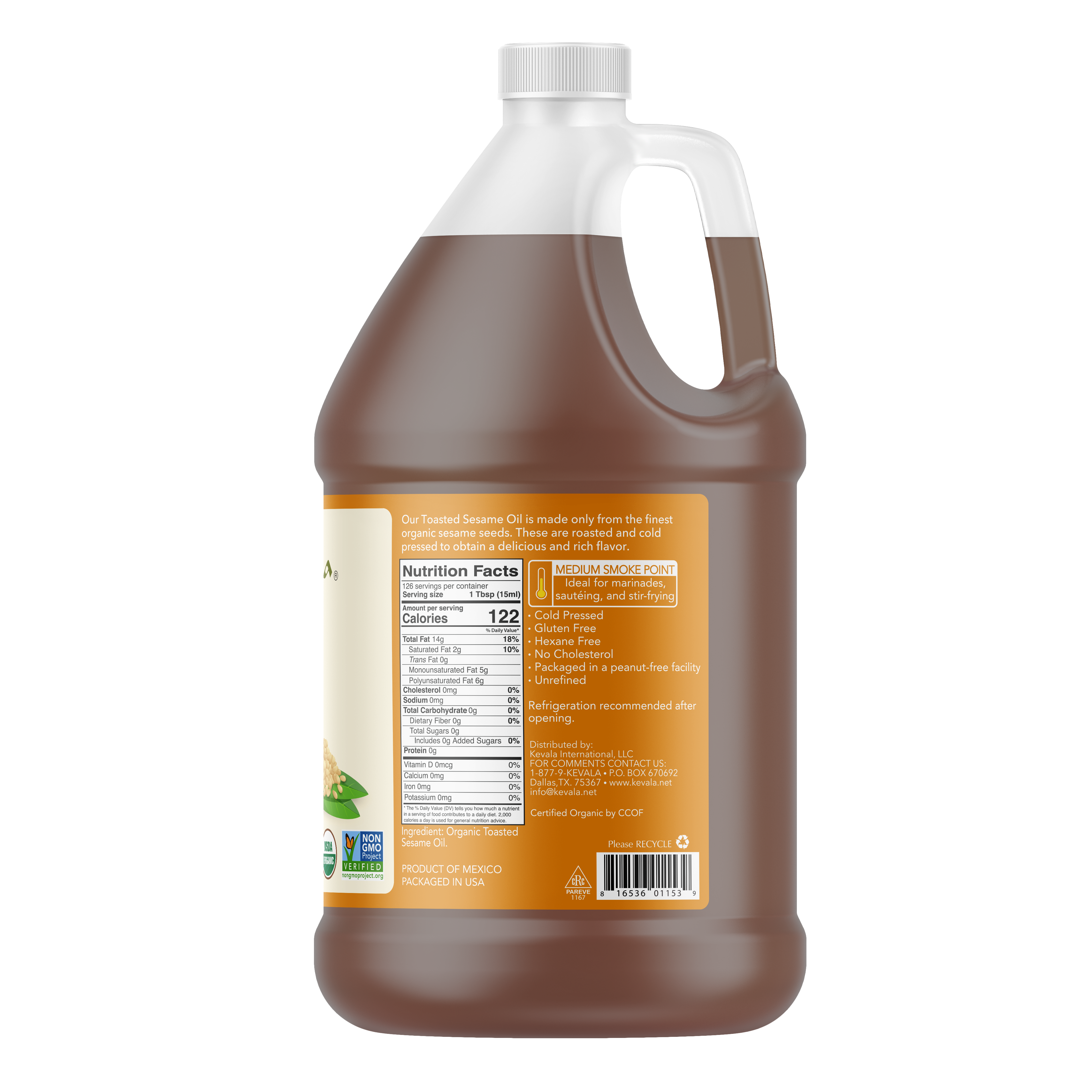 Organic Toasted Sesame Oil 64 fl oz (1/2 gal)