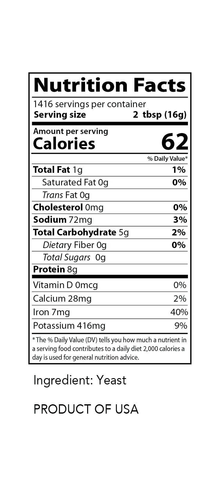 Unfortified Nutritional Yeast,  Powder, 50 lb