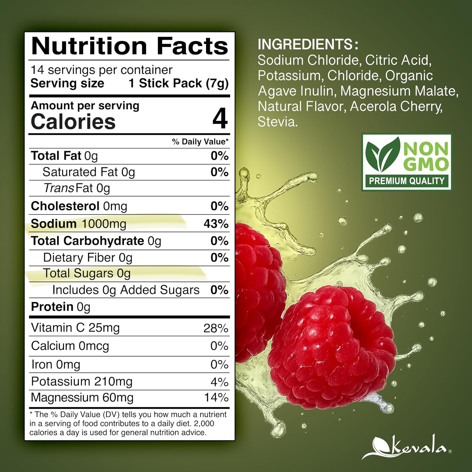 Hydrating Salts Prebiotic Electrolytes Raspberry 14 Sticks