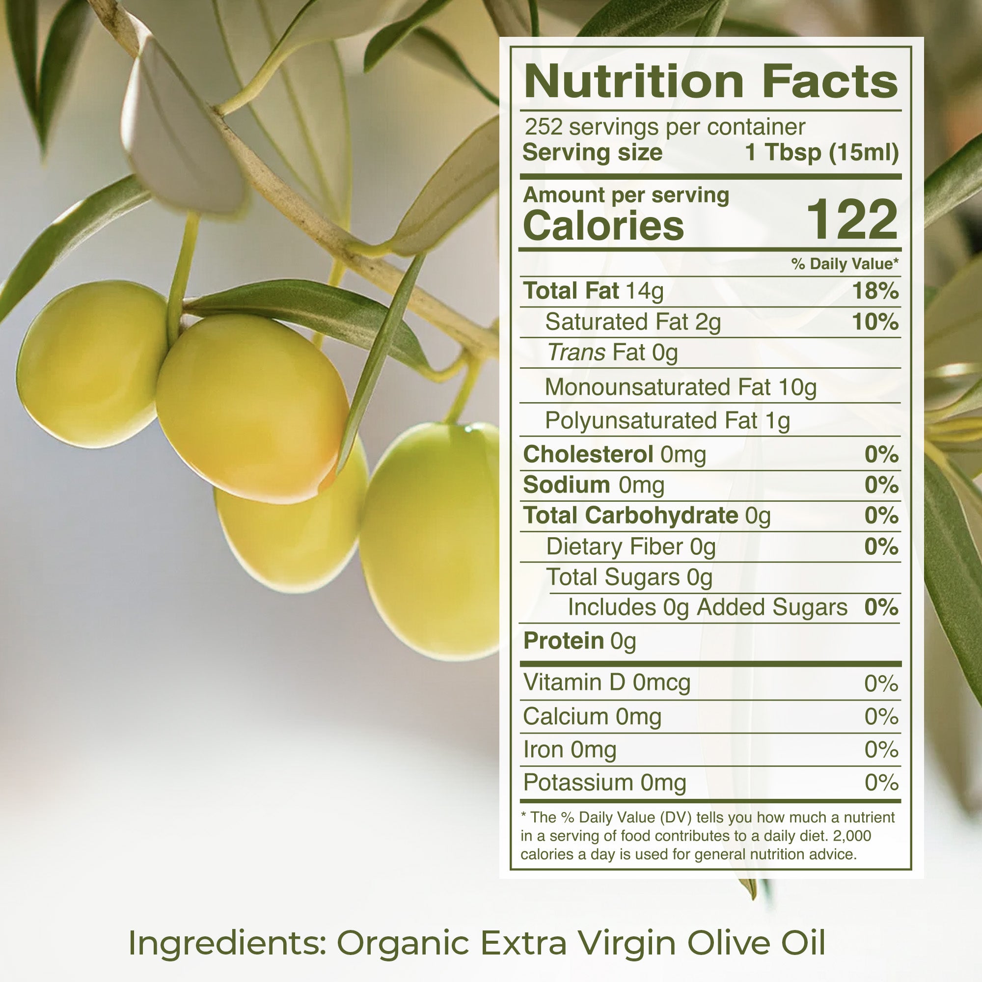 Extra Virgin Organic Olive Oil 128 fl oz (1 gal)