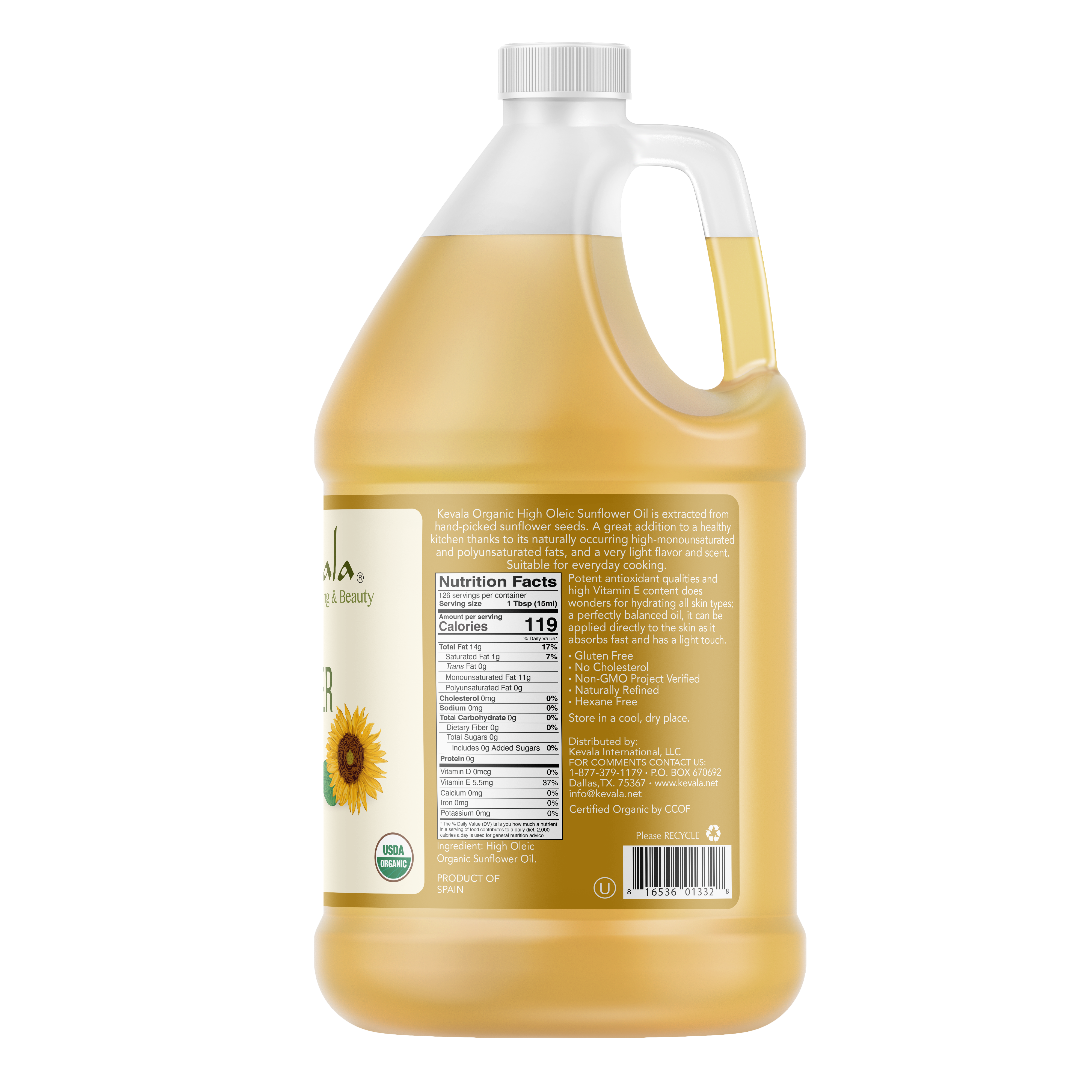 Organic Sunflower Oil 64 fl oz (1/2 gal)