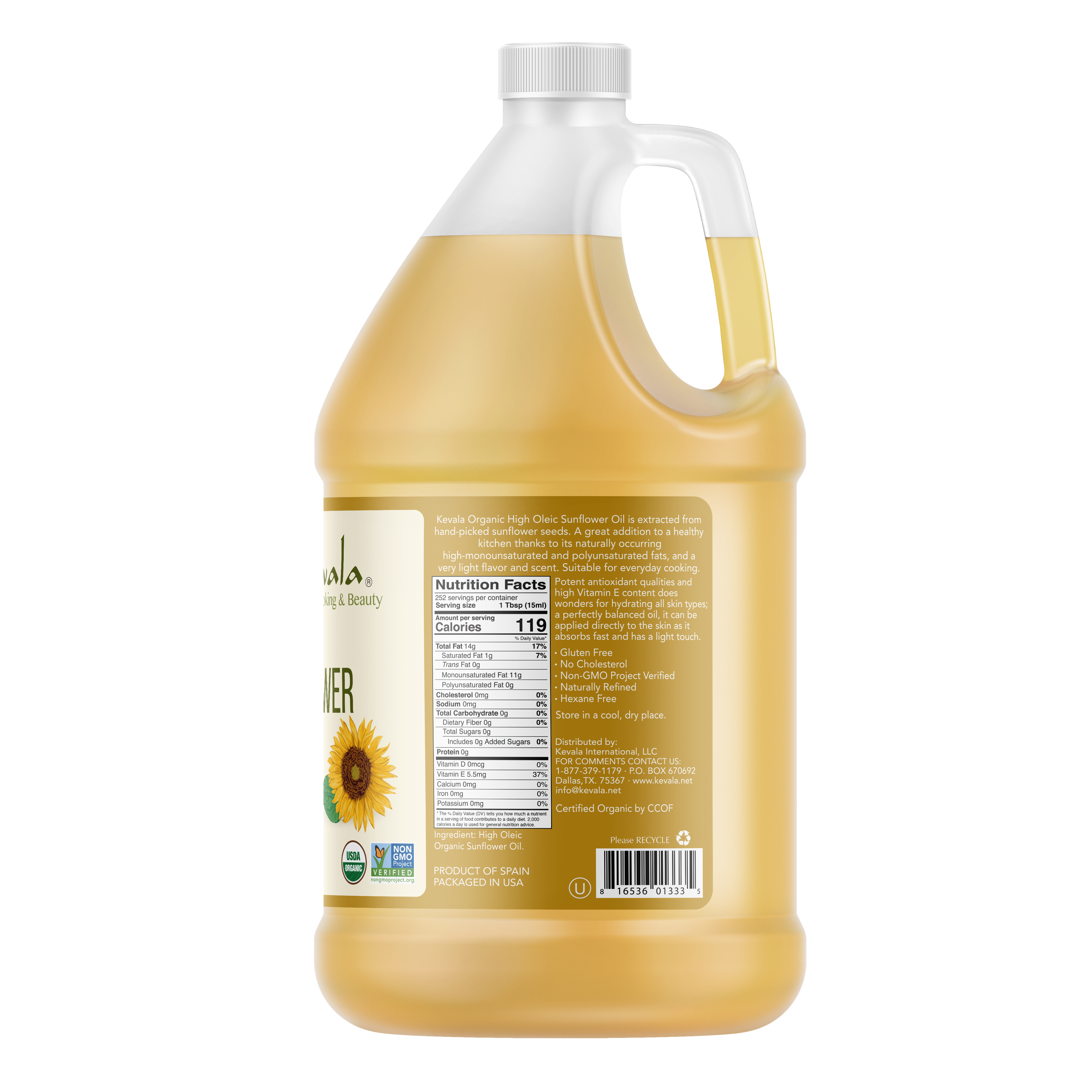 Organic Sunflower Oil 128 fl oz (1 gal)
