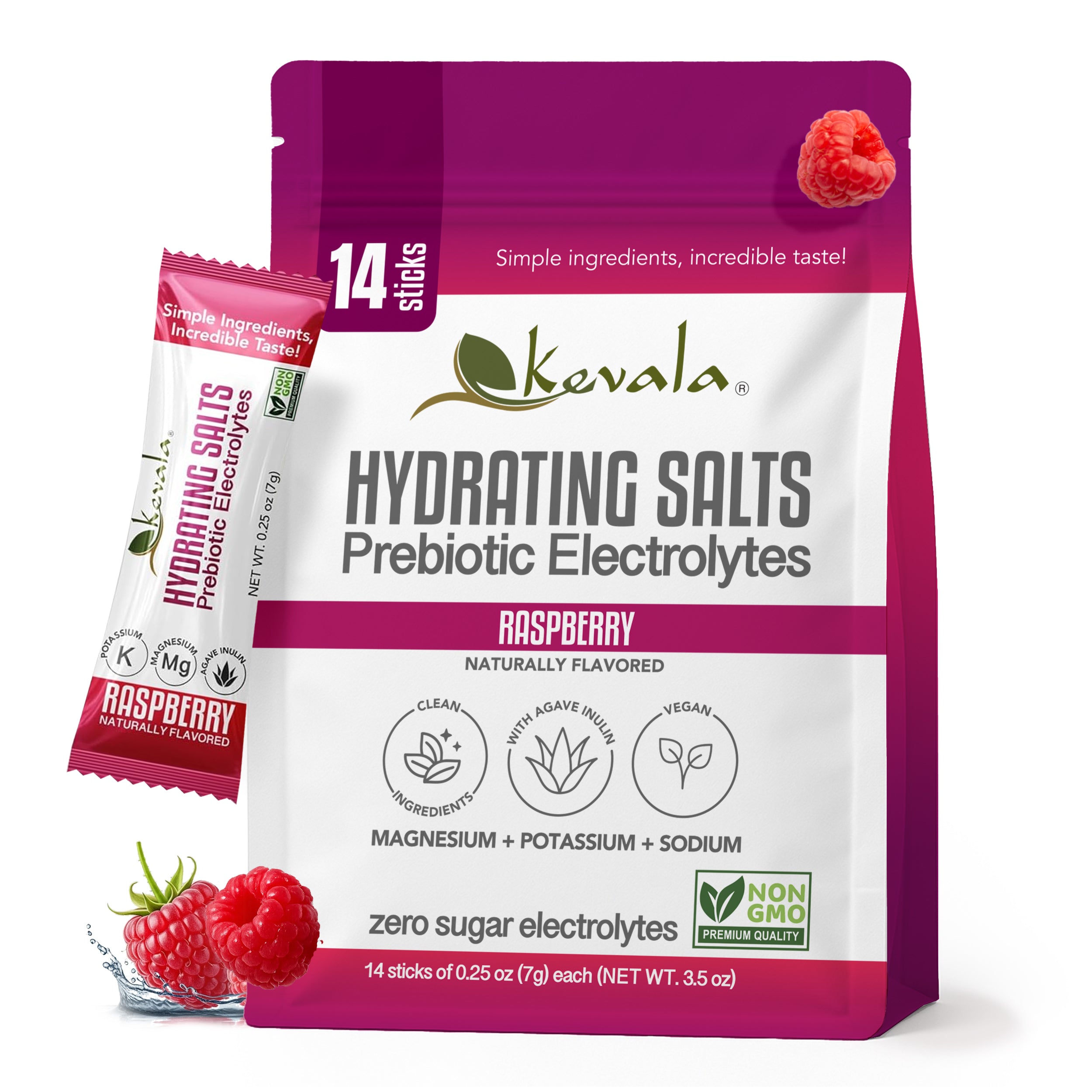 Hydrating Salts Prebiotic Electrolytes Raspberry 14 Sticks