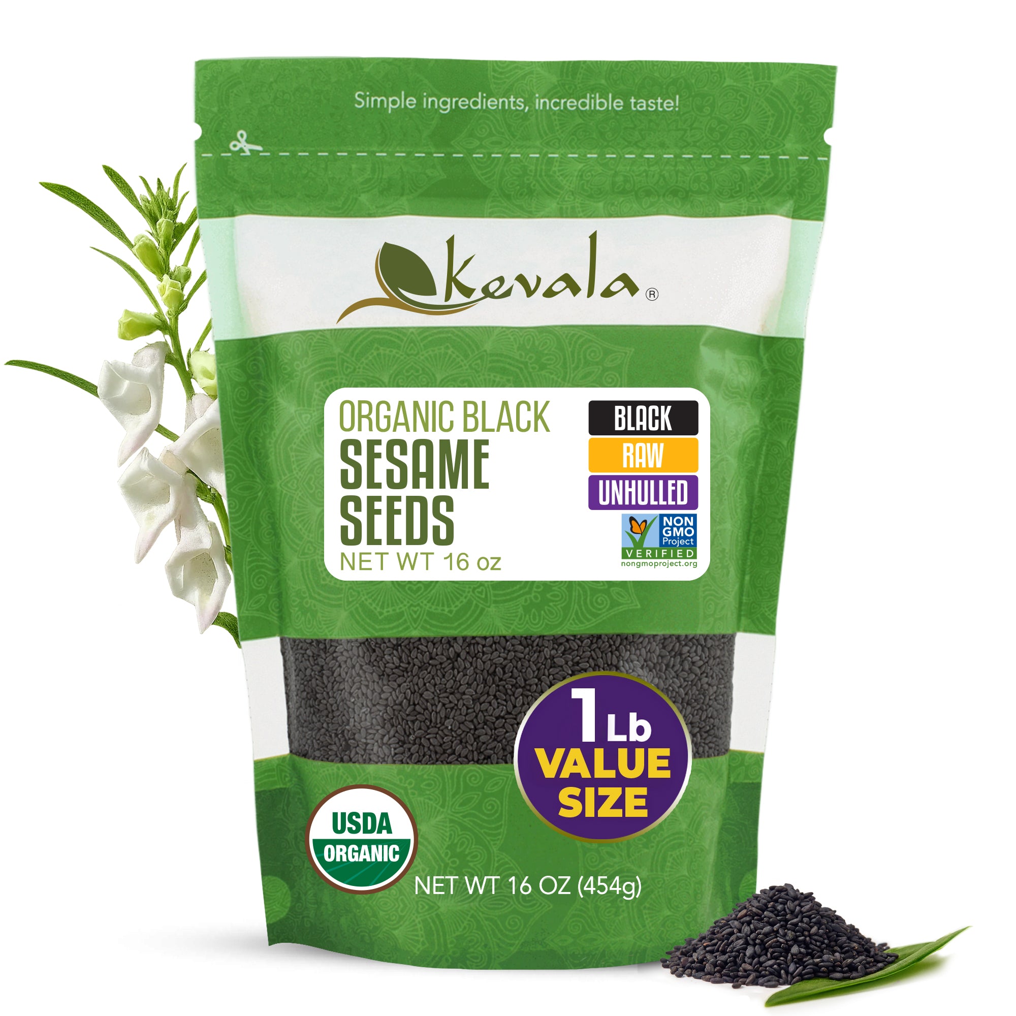 Organic Raw Black Sesame Seeds (Unhulled) 16 oz